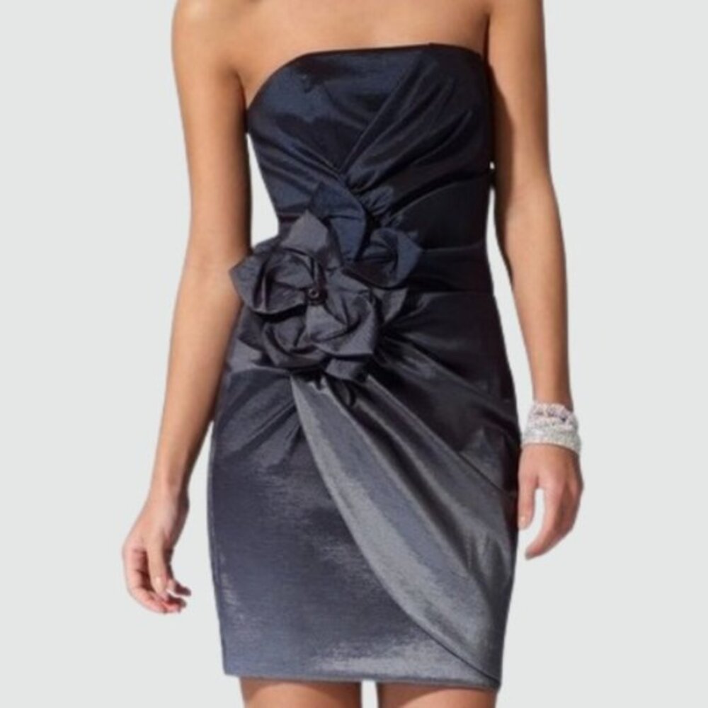 Black Evening Dress Womens S 6 Ombre Floral Tulip Strapless Cocktail Party XCAPE